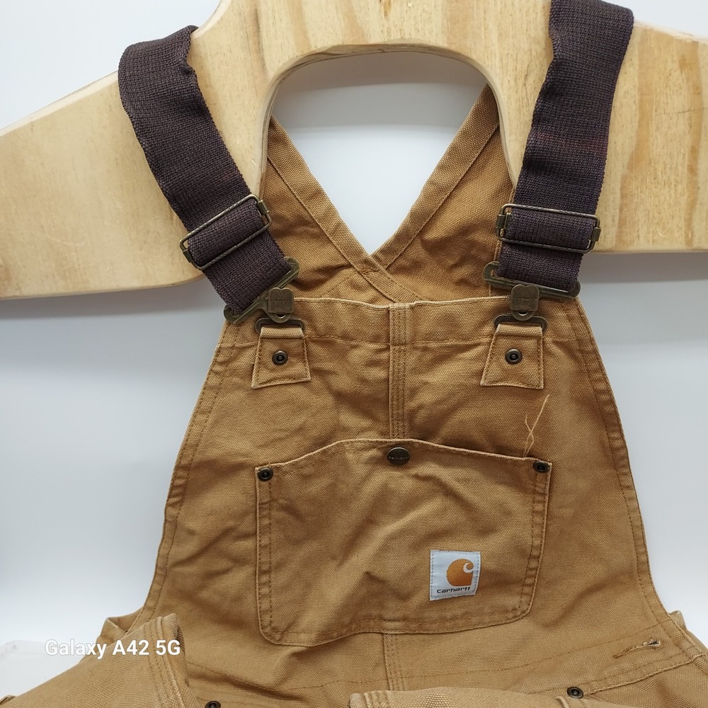 Carhartt Kids Brown Duck Canvas Bib Overalls Size 12 Workwear Utility Pockets
